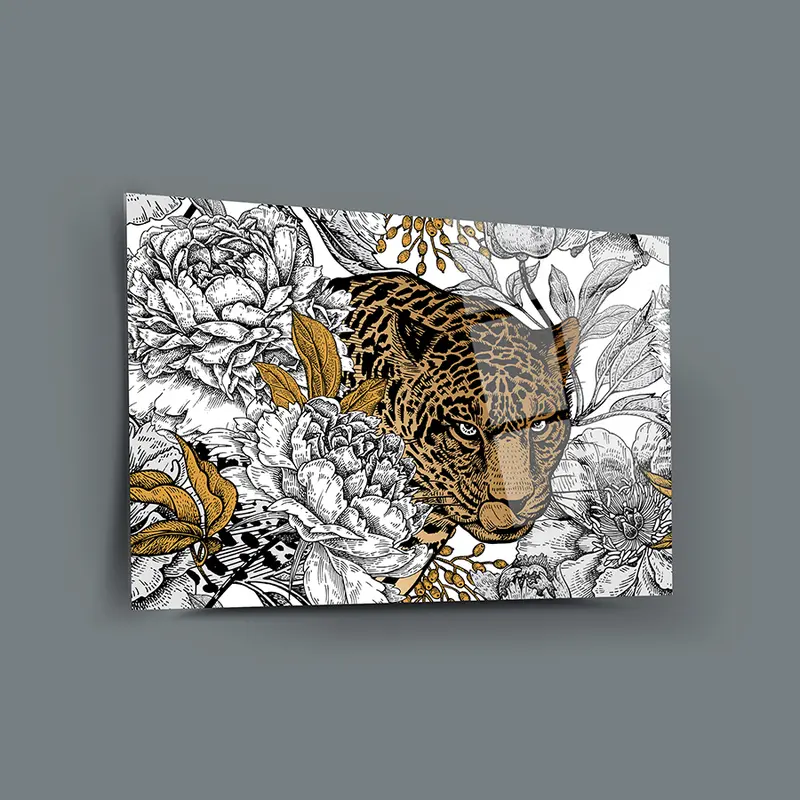Orman Leoparı Cam Tablo