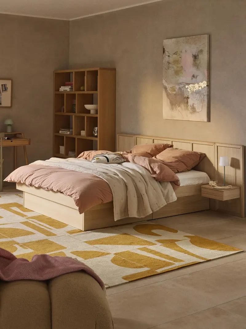 Otel Çift Kişilik Ahşap Karyola Meşe