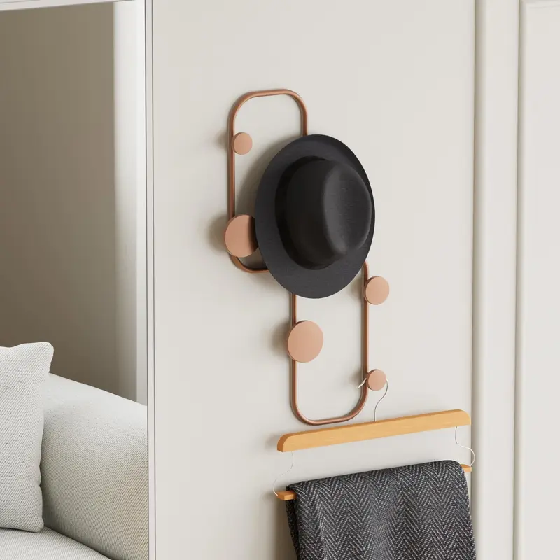 Oval Küre Kancalı Metal Duvar Askısı - Bakır