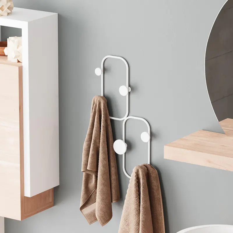 Oval Küre Kancalı Metal Duvar Askısı - Beyaz