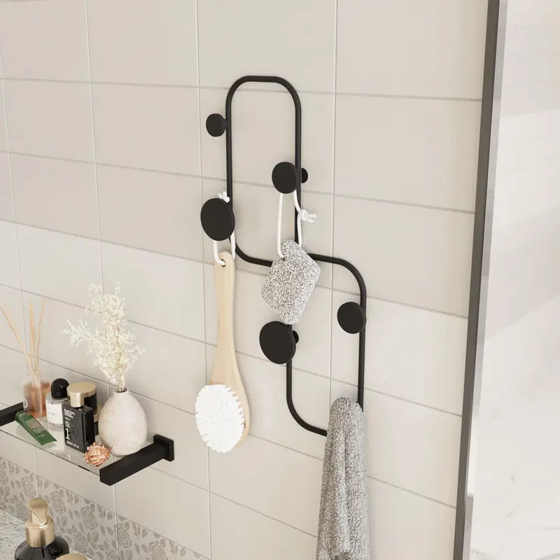 Oval Küre Kancalı Metal Duvar Askısı - Siyah