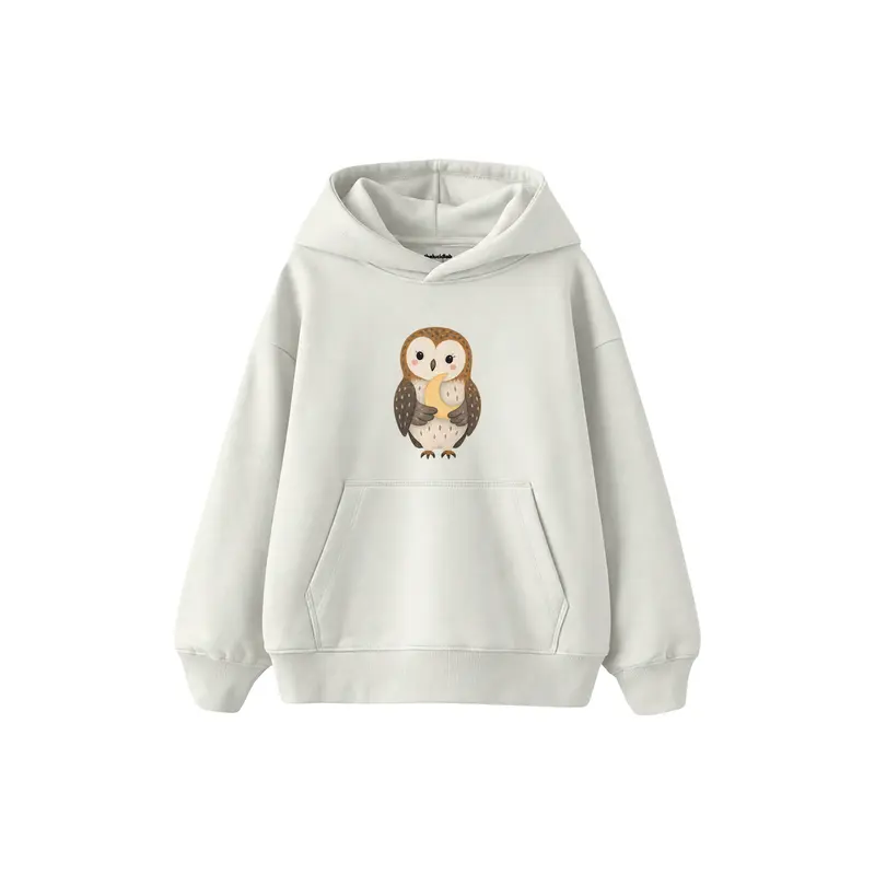 Owl Holding a Small Moon Çocuk Hoodie