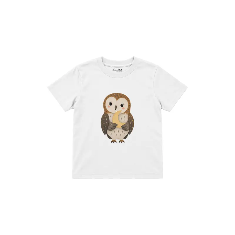 Owl Holding a Small Moon Çocuk Tişört