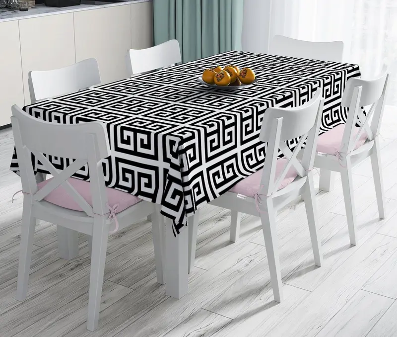 Özel Tasarım Crafts Motifli Dijital Baskılı Dekoratif Leke Tutmaz Masa Örtüsü