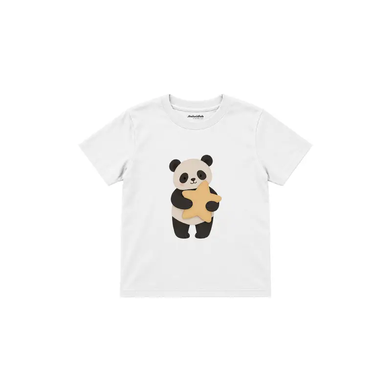 Panda Hugging a Star Pillow Çocuk Tişört
