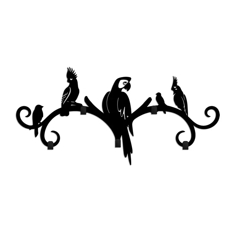 Papağan Kuşu Metal Duvar Askılığı - Siyah