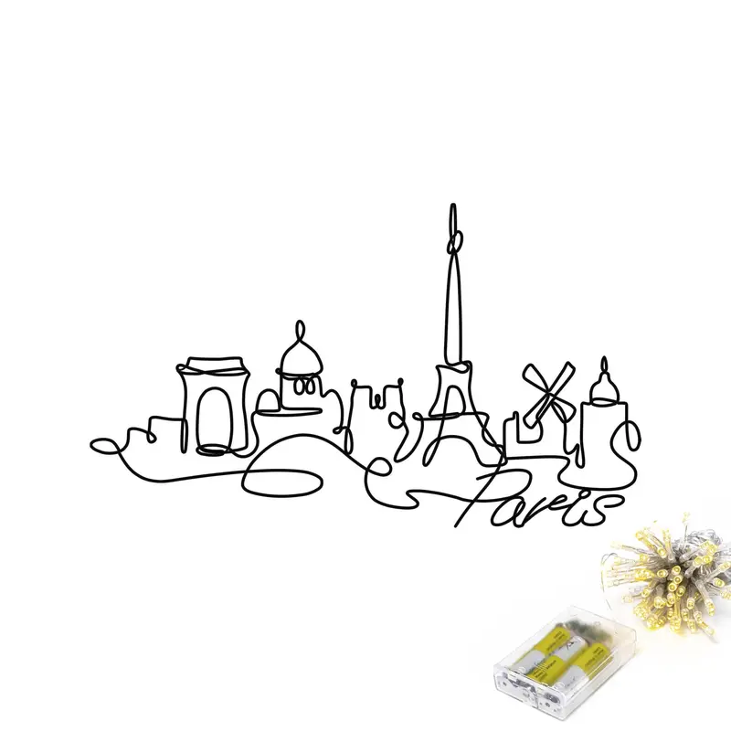 Paris Skyline Tel Metal Duvar Panosu - Siyah