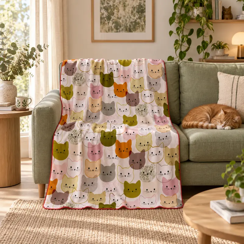 Pastel Cat Pattern – Kedi Desenli Polar Tv Battaniyesi
