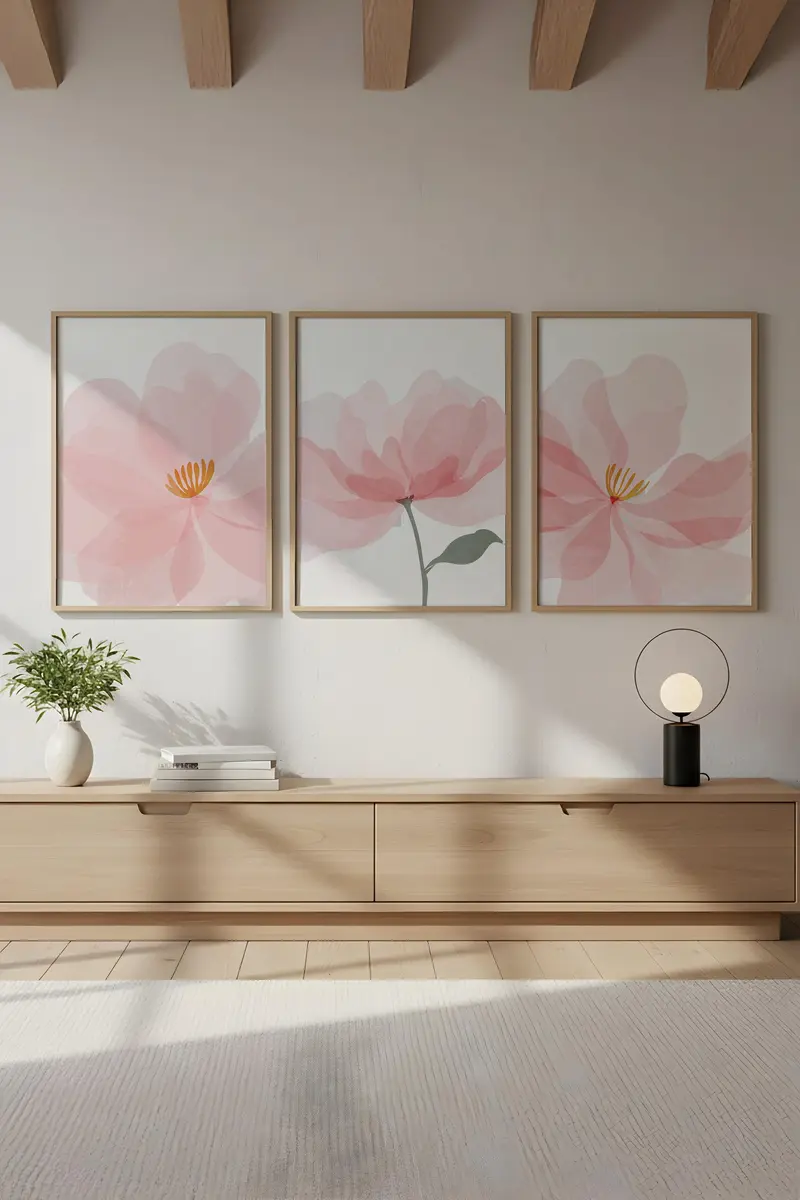 Pastel Renkli Çiçek Tablo Seti - Modern 3’lü Set | huhu192
