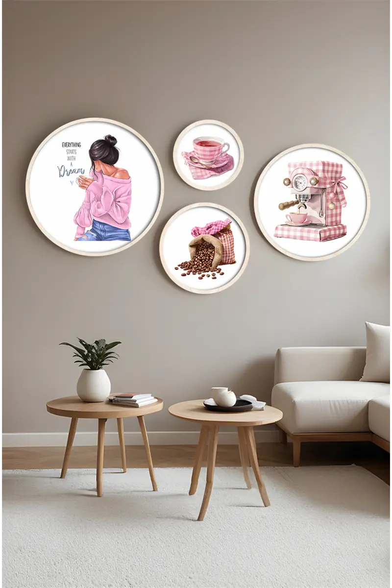 Pastel Tonlu Modern Tablo Seti – 4’lü Yuvarlak Set | Huhu414