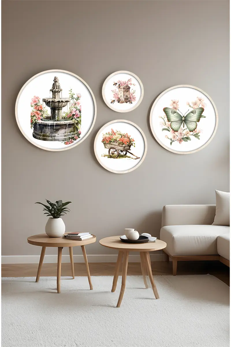 Pastel Tonlu Modern Tablo Seti – 4’lü Yuvarlak Set | Huhu415