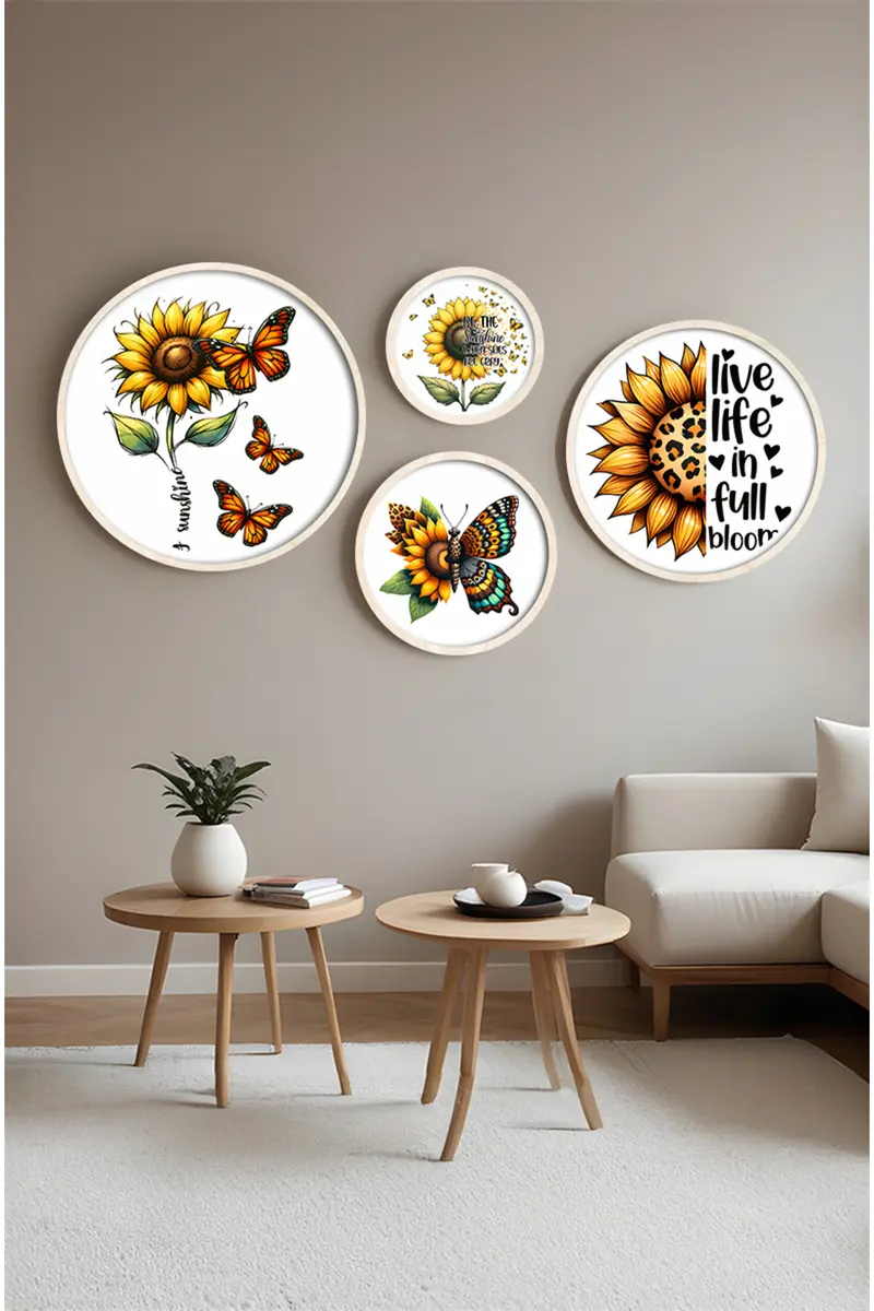 Pastel Tonlu Modern Tablo Seti – 4’lü Yuvarlak Set | Huhu417