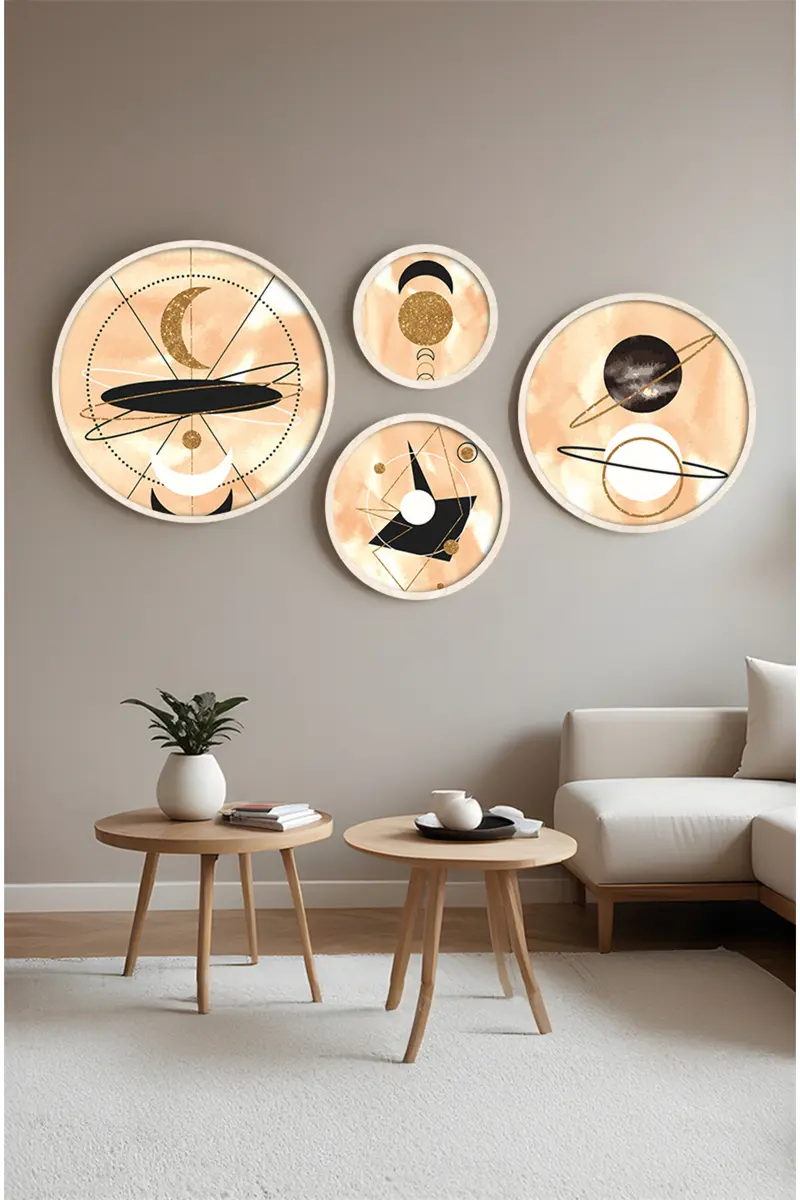 Pastel Tonlu Modern Tablo Seti – 4’lü Yuvarlak Set | Huhu420