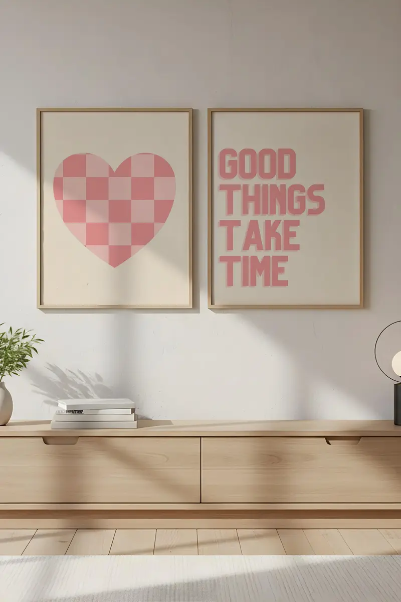Pembe Kalp ve Yazılı Tablo Seti - Modern 2’li Set | huhu284