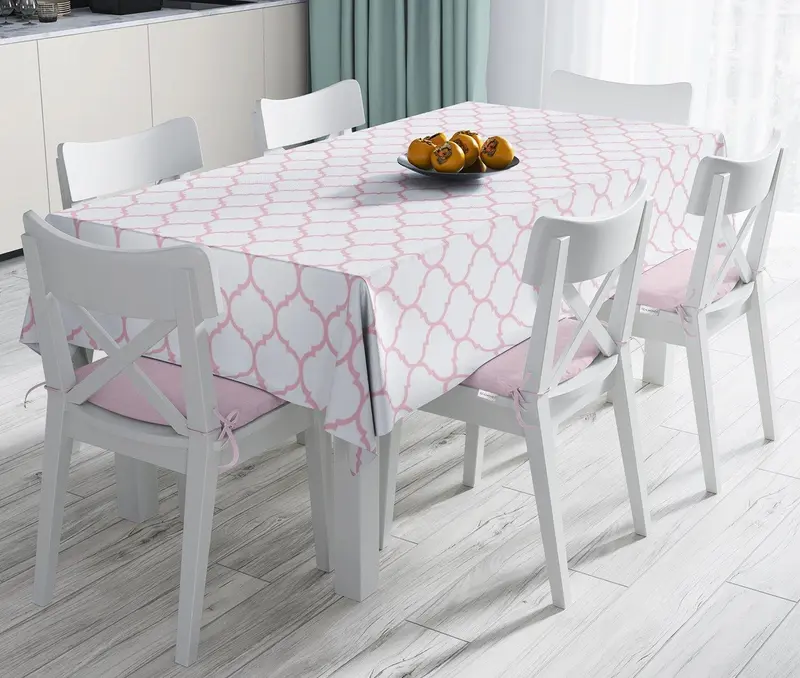 Pembe Renkli Ogea Desenli Dijital Baskılı Modern Leke Tutmaz Masa Örtüsü