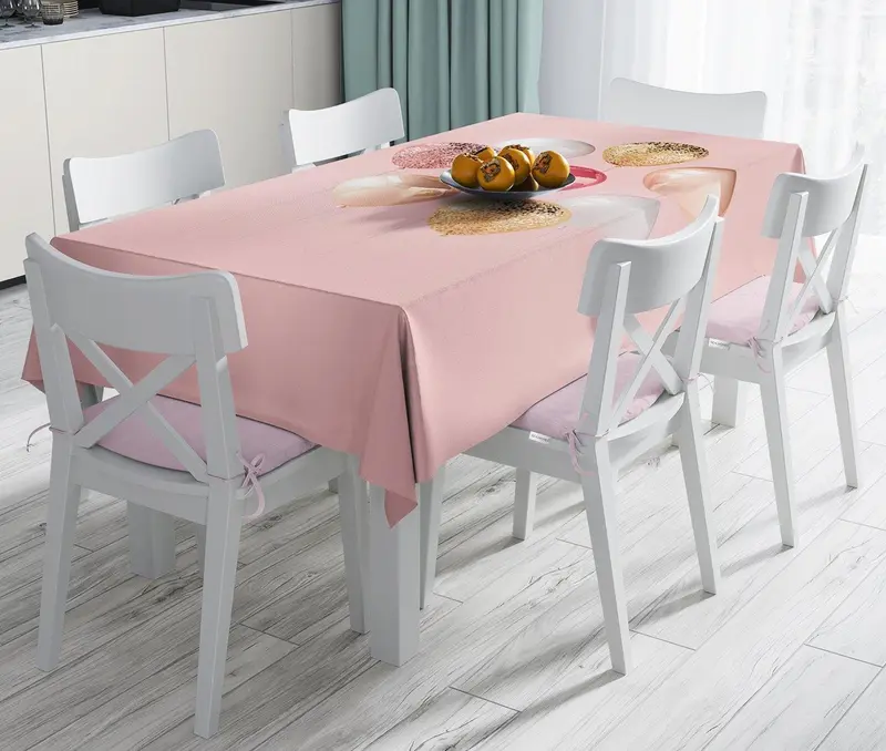 Pembe Zeminli Balonlar Desenli Leke Tutmaz Masa Örtüsü