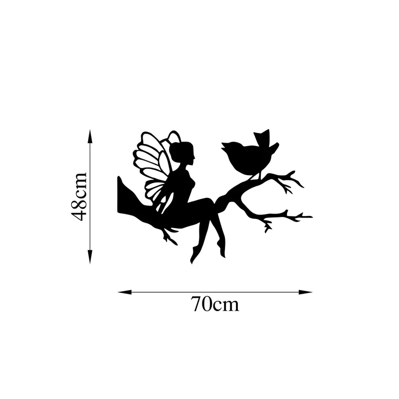 Peri ve Kuş Metal Duvar Panosu - Siyah