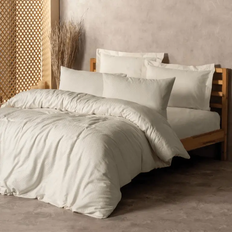 Plaid Çift Kişilik Nevresim Takımı  Krem Ranforce 57 Tel %100 Pamuk