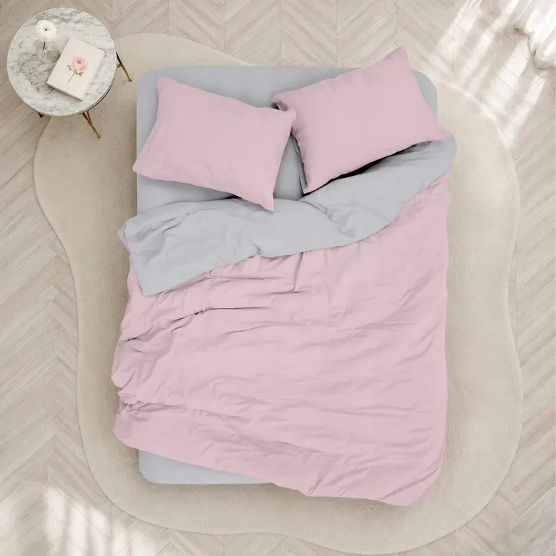 Plain Çift Kişilik Nevresim Takımı Pembe Gri