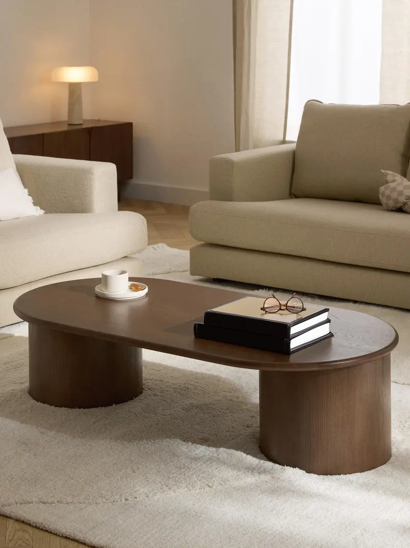 Polo Oval Ahşap Orta Sehpa Koyu Meşe