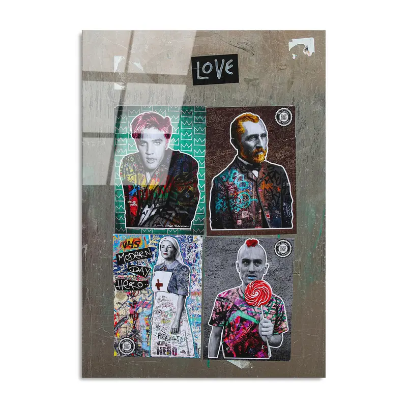 Pop-Art İkon Kolaj Cam Tablo - Çok-Renkli