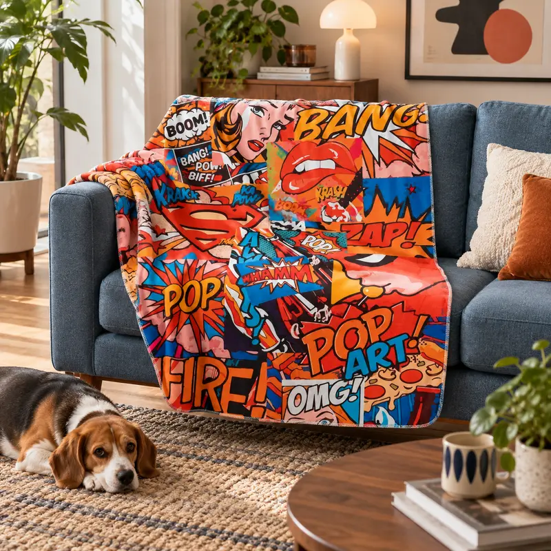 Pop Art - Çizgi Romanlı Polar Tv Battaniyesi