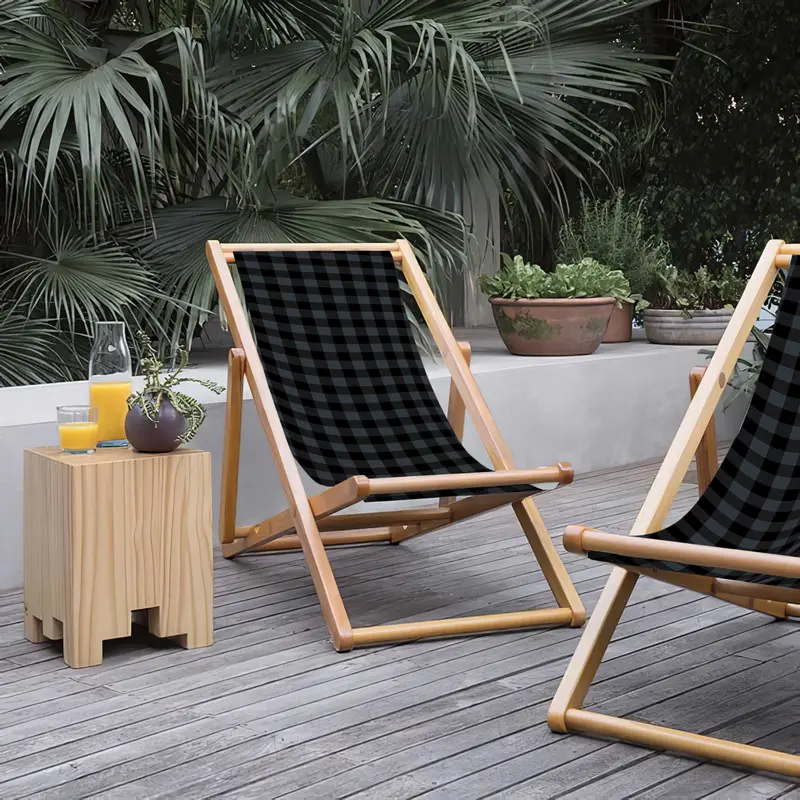 Pots Grey Katlanabilir Şezlong Katlanır Ahşap Lounge Chair