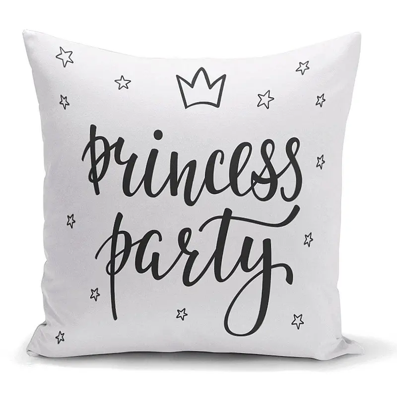 Princess Party Yazı Desenli Dijital Baskılı Dekoratif Yastık Kılıfı 43x43cm