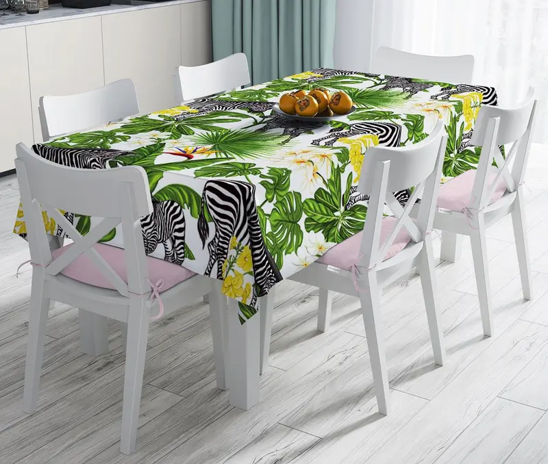 Pudra Zeminli Egzotik Zebra Tasarımlı Modern Leke Tutmaz Masa Örtüsü