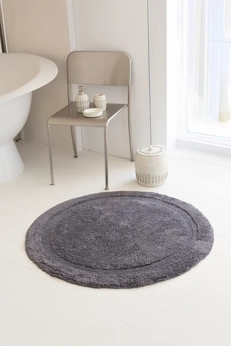 Puffed Yuvarlak Banyo Paspası %100 Pamuk 100x100 Antrasit