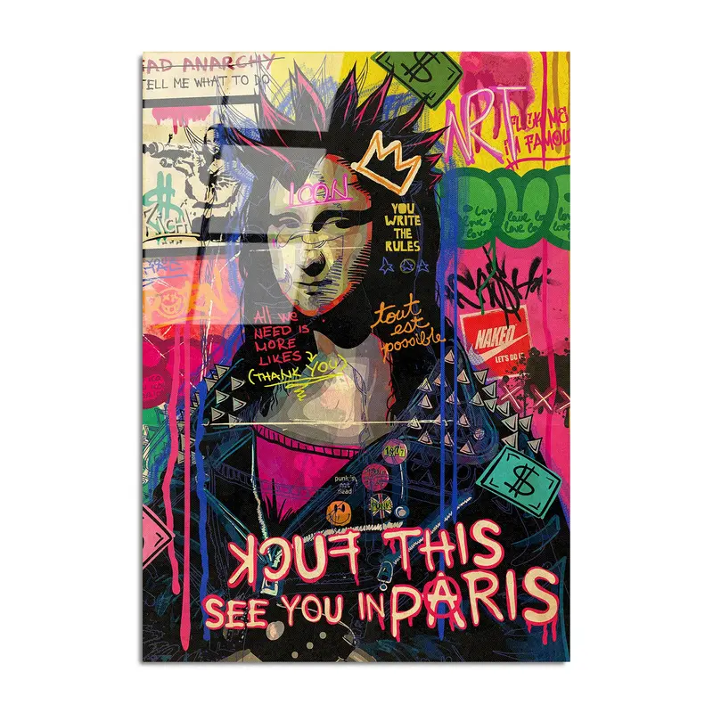 Punk Mona Lisa Grafiti Cam Tablo - Çok Renkli
