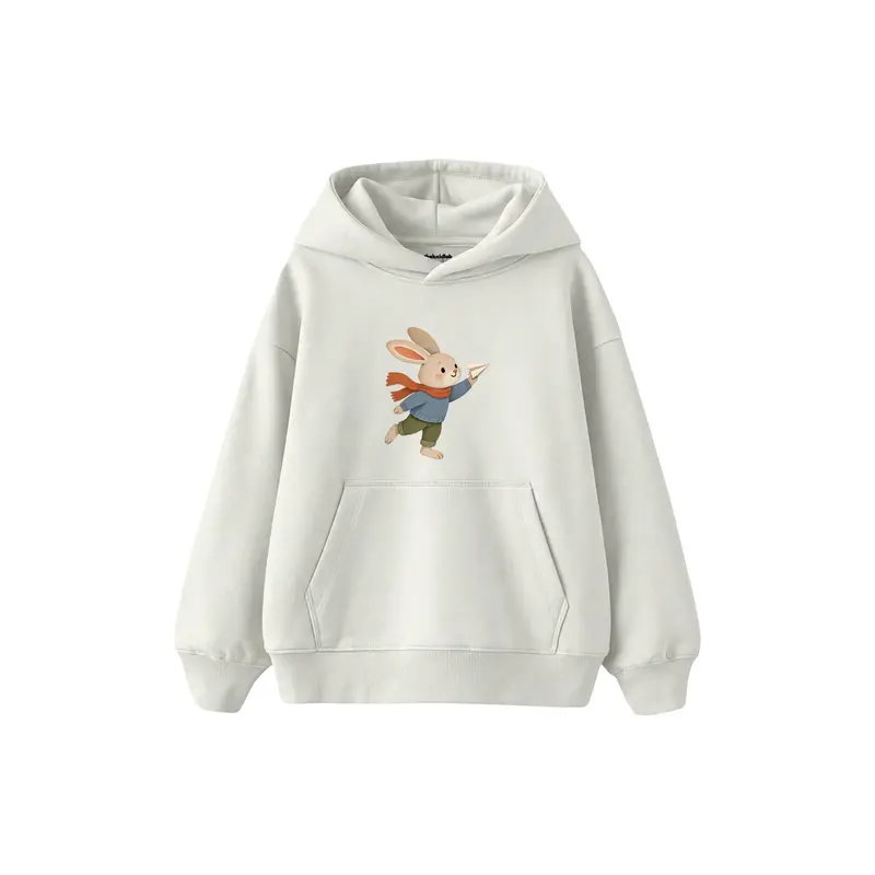 Rabbit Flying a Small Paper Plane Çocuk Hoodie