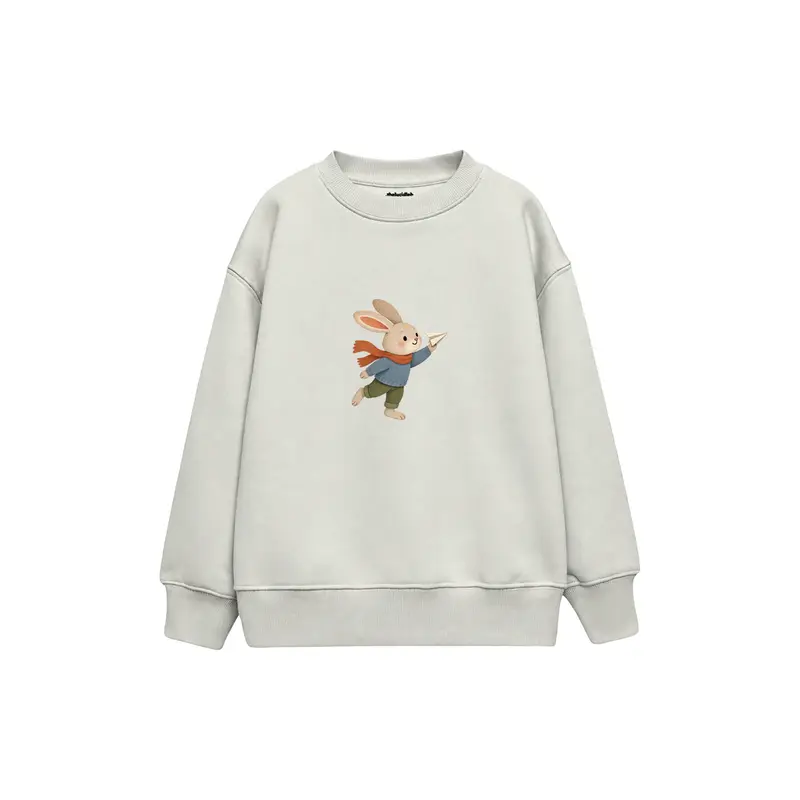 Rabbit Flying a Small Paper Plane Çocuk Sweatshirt