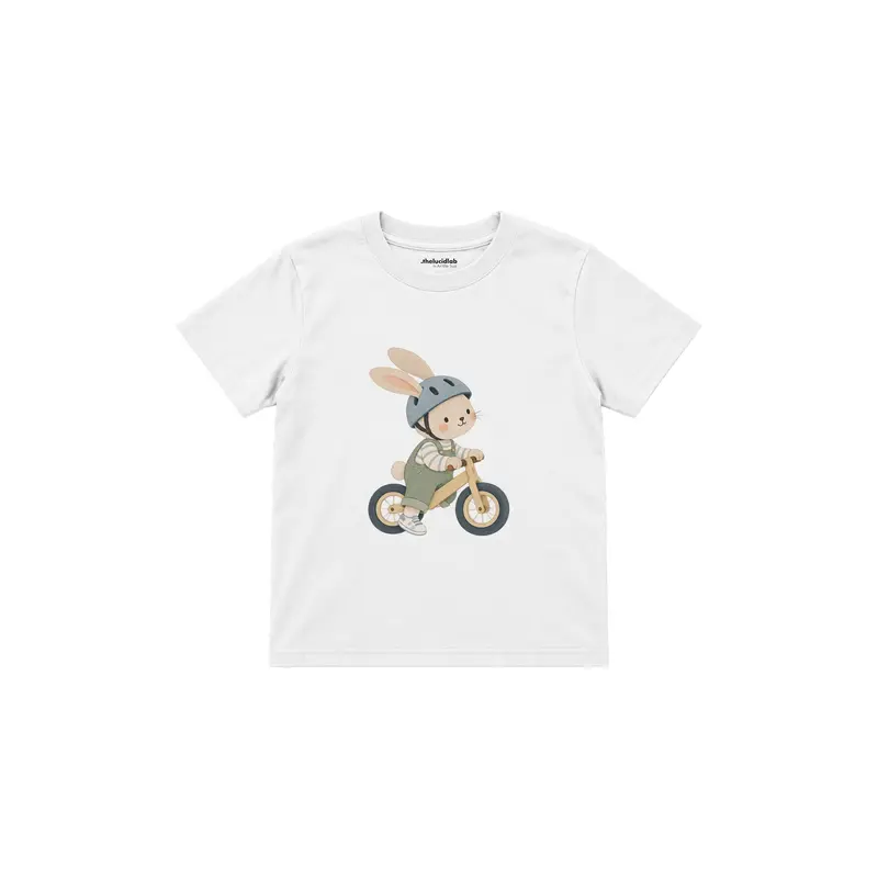 Rabbit Riding a Balance Bike Çocuk Tişört
