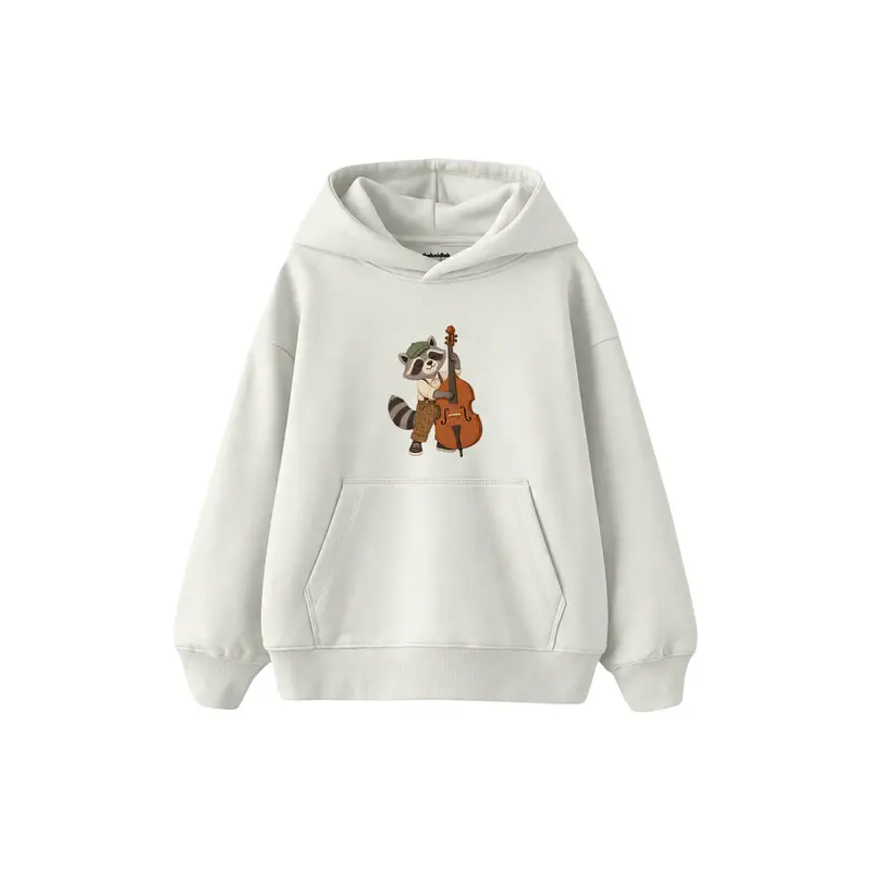 Raccoon Playing a Double Bass Çocuk Hoodie