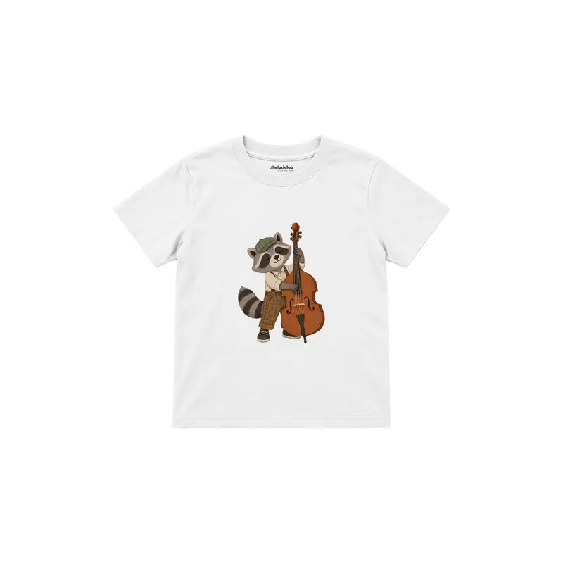Raccoon Playing a Double Bass Çocuk Tişört
