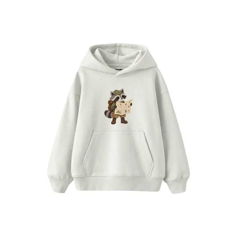 Raccoon Reading a Large Map Çocuk Hoodie