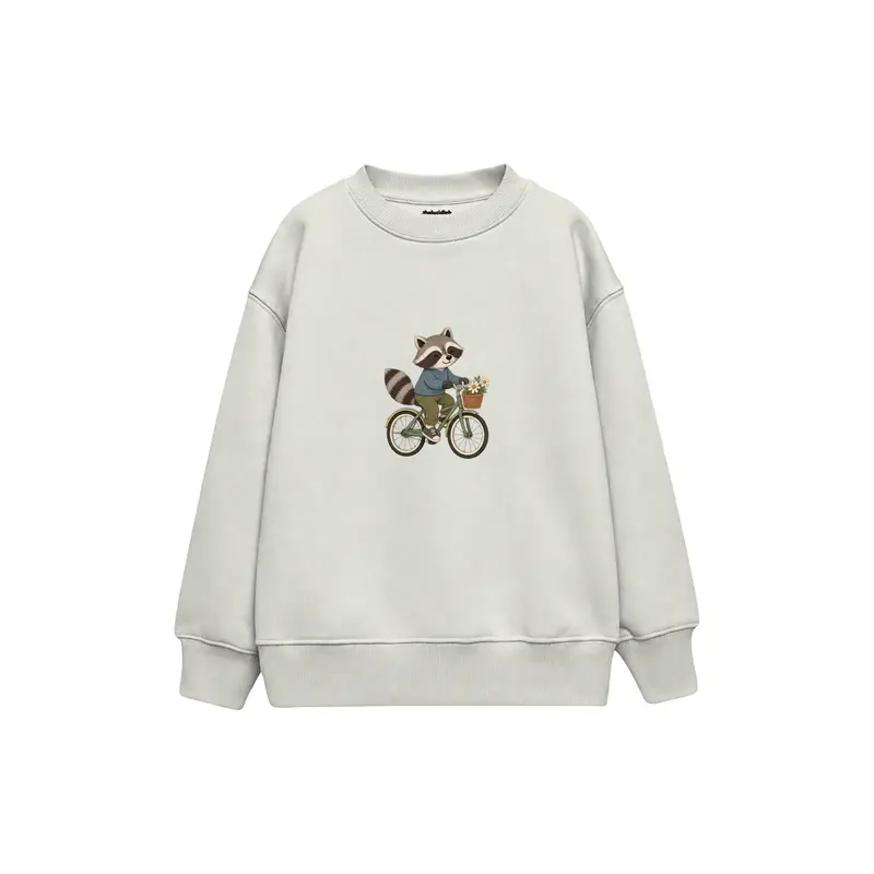Raccoon Riding a Bicycle with Tiny Basket Çocuk Sweatshirt