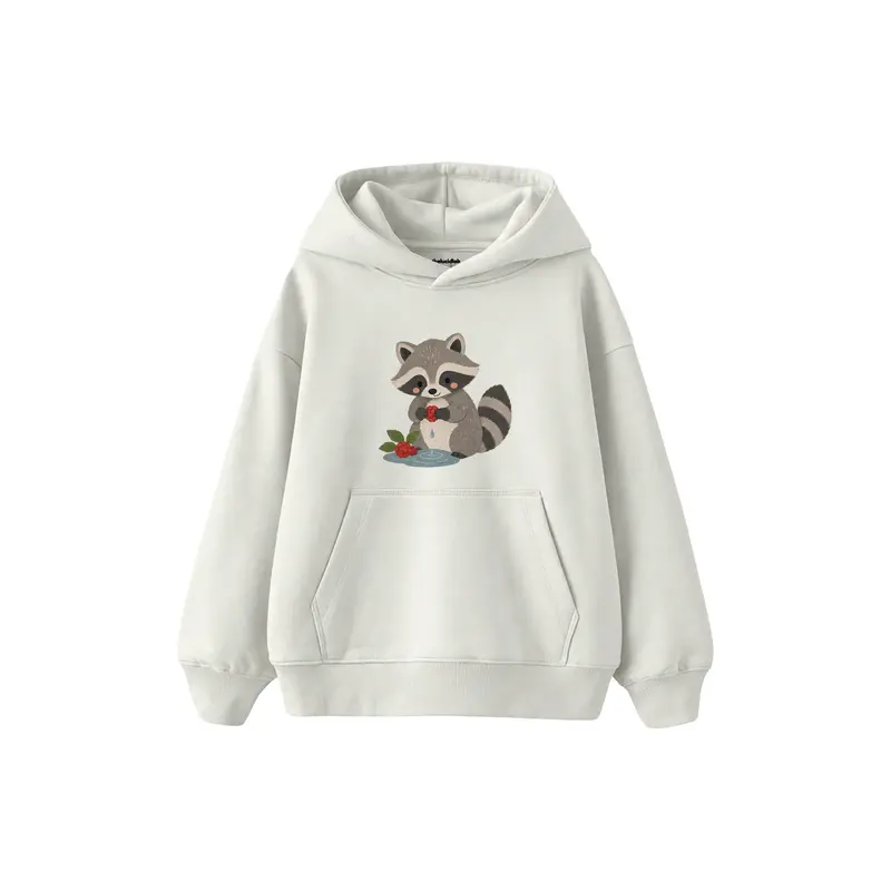 Raccoon Washing a Berry Çocuk Hoodie