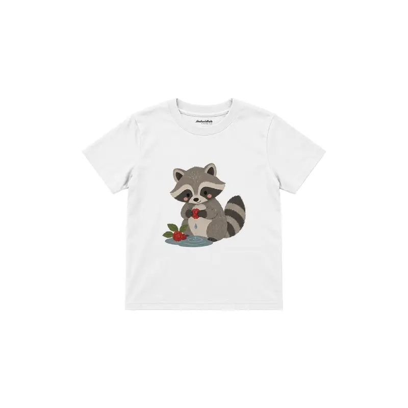 Raccoon Washing a Berry Çocuk Tişört