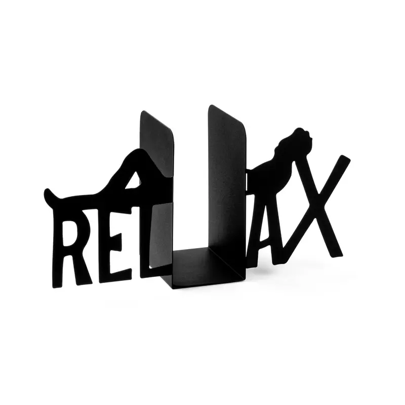 Relax Yazılı Metal Kitap Tutucu - Siyah