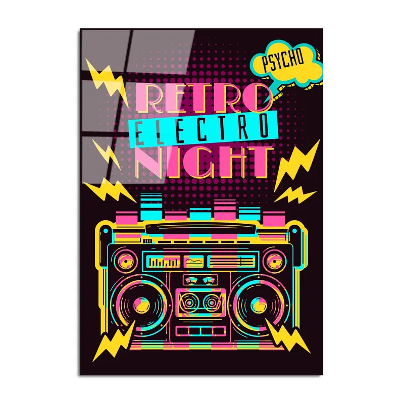 Retro Müzik Pop Art Cam Tablo - Siyah