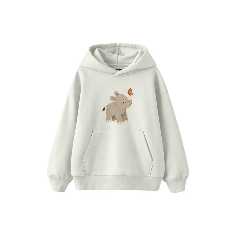 Rhino Calf with a Butterfly on Its Horn Çocuk Hoodie
