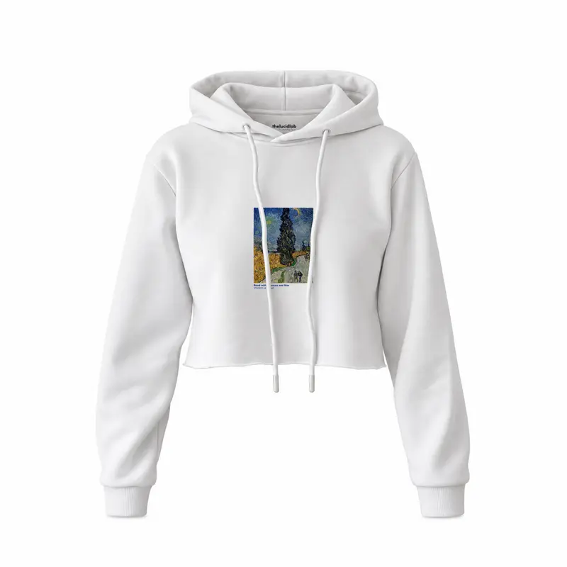 Road with Cypress and Star Crop Hoodie