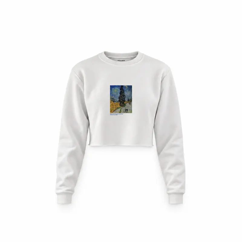 Road with Cypress and Star Crop Sweatshirt