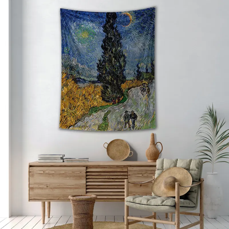 Road with Cypress and Star - Selvili ve Yıldızlı Yol Duvar Örtüsü