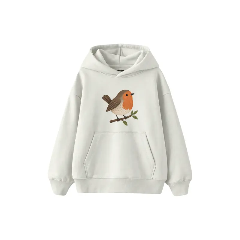 Robin Perched on One Short Twig Çocuk Hoodie