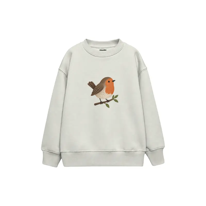 Robin Perched on One Short Twig Çocuk Sweatshirt