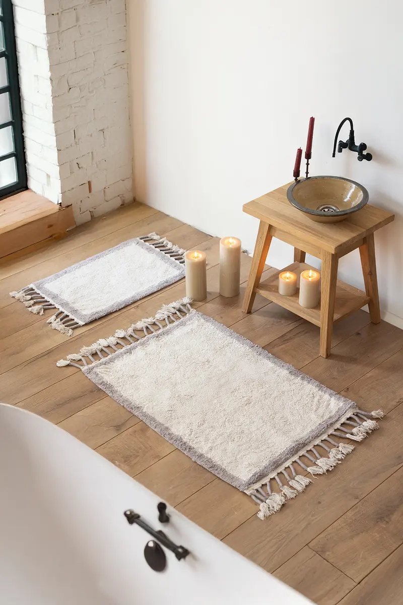 Root 2’li Takım Banyo Paspası Bambu 40x60+60x90 cm Koyu Gri