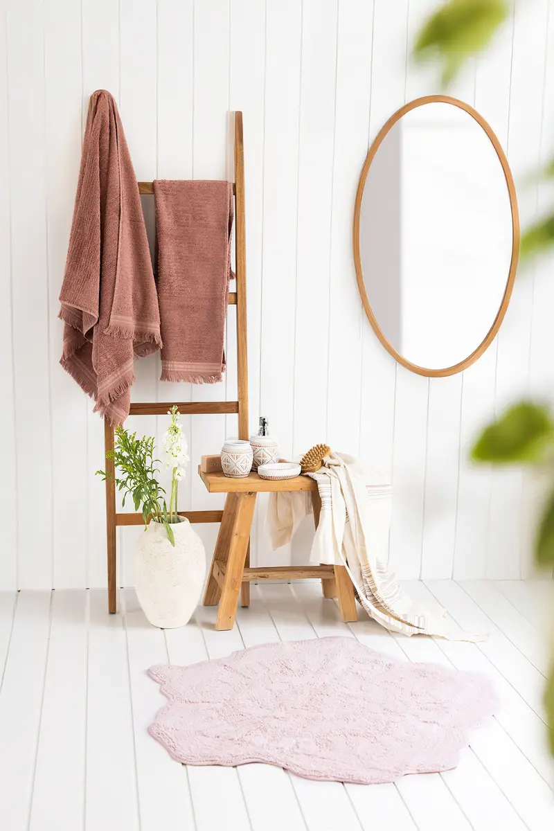 Rosalinda Tekli Banyo Paspası %100 Pamuk 90x90 Pembe